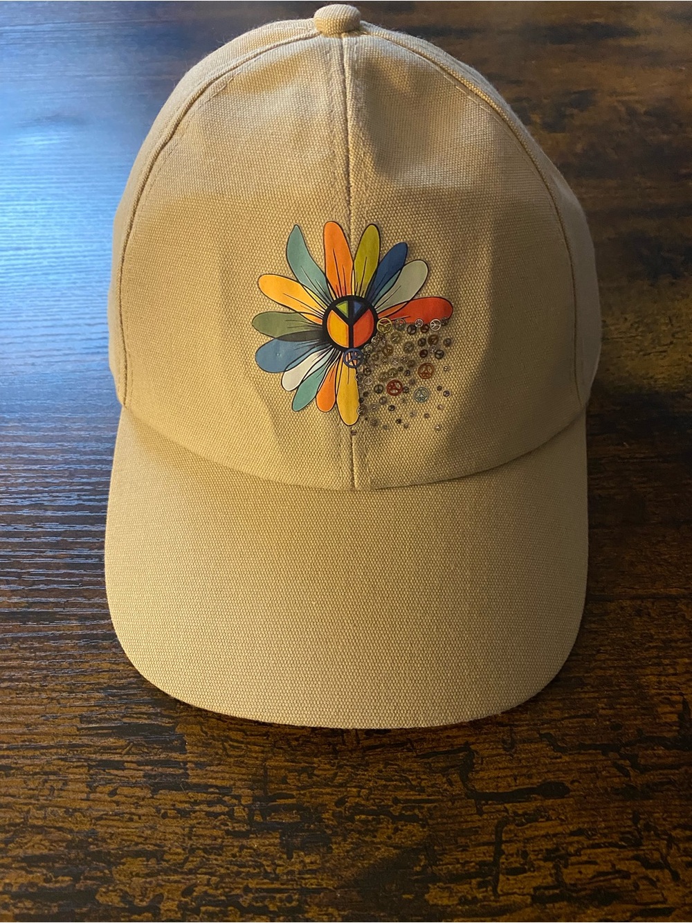 Customized Tan Floral Peace Daisy Baseball Cap